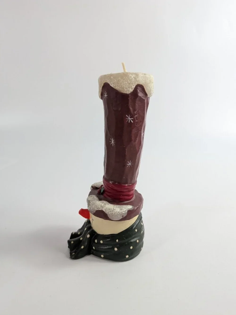 Large Vintage Snowman Candle Tall Red Hat and Green Scarf New 6
